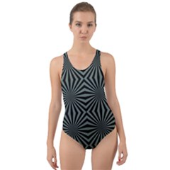 Geometric Pattern, Army Green And Black Lines, Regular Theme Cut-out Back One Piece Swimsuit by Casemiro