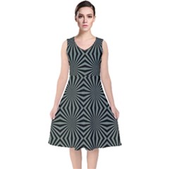Geometric Pattern, Army Green And Black Lines, Regular Theme V-neck Midi Sleeveless Dress  by Casemiro
