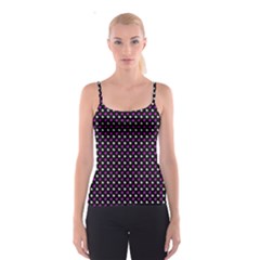 White And Pink Hearts At Black, Vector Handrawn Hearts Pattern Spaghetti Strap Top by Casemiro