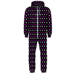 White And Pink Hearts At Black, Vector Handrawn Hearts Pattern Hooded Jumpsuit (men)  by Casemiro