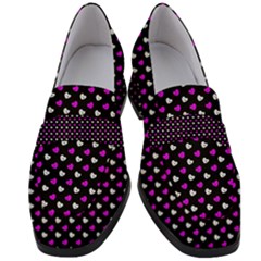 White And Pink Hearts At Black, Vector Handrawn Hearts Pattern Women s Chunky Heel Loafers by Casemiro