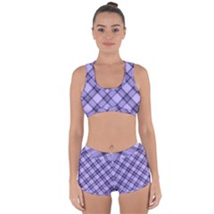 Pastel Purple And Steel Black Lines Pattern, Retro Tartan, Classic Plaid Racerback Boyleg Bikini Set by Casemiro