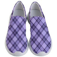 Pastel Purple And Steel Black Lines Pattern, Retro Tartan, Classic Plaid Women s Lightweight Slip Ons by Casemiro