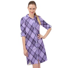 Pastel Purple And Steel Black Lines Pattern, Retro Tartan, Classic Plaid Long Sleeve Mini Shirt Dress by Casemiro