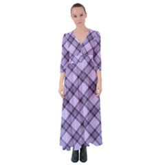 Pastel Purple And Steel Black Lines Pattern, Retro Tartan, Classic Plaid Button Up Maxi Dress by Casemiro