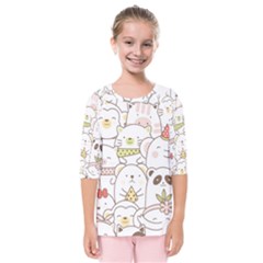 Cute-baby-animals-seamless-pattern Kids  Quarter Sleeve Raglan Tee