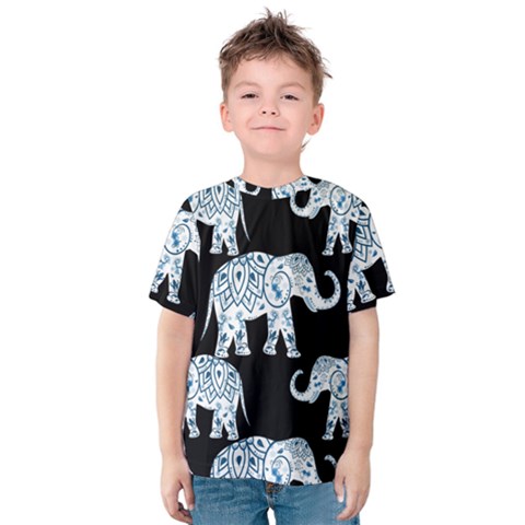 Elephant-pattern-background Kids  Cotton Tee by Sobalvarro