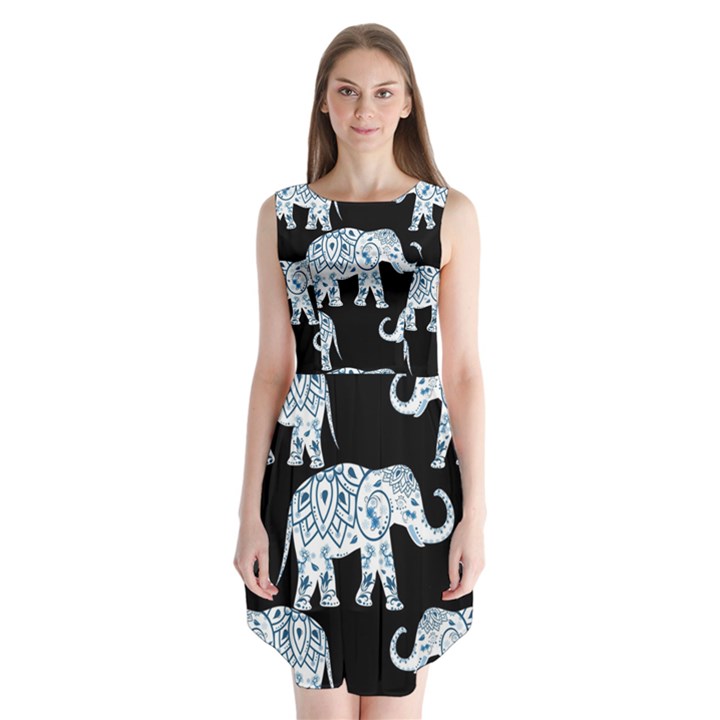 Elephant-pattern-background Sleeveless Chiffon Dress  