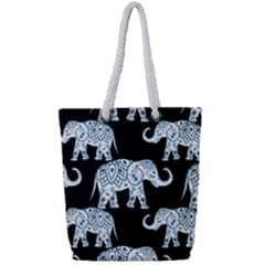 Elephant-pattern-background Full Print Rope Handle Tote (small) by Sobalvarro