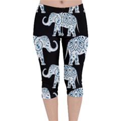 Elephant-pattern-background Velvet Capri Leggings  by Sobalvarro