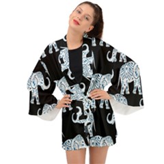 Elephant-pattern-background Long Sleeve Kimono by Sobalvarro