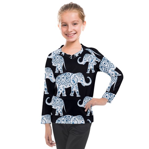 Elephant-pattern-background Kids  Long Mesh Tee by Sobalvarro