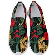 Seamless-pattern-with-leopards-and-roses-vector Men s Slip On Sneakers by Sobalvarro