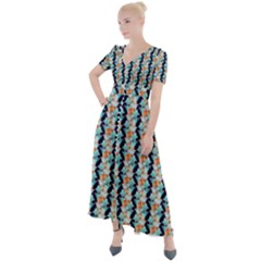 Geometry Colors Button Up Short Sleeve Maxi Dress