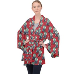 Zombie Virus Long Sleeve Velvet Kimono  by helendesigns