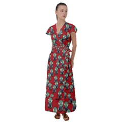 Zombie Virus Flutter Sleeve Maxi Dress