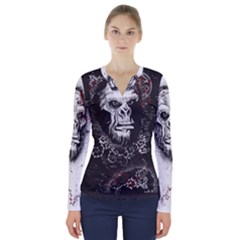 Monster Monkey From The Woods V-neck Long Sleeve Top by DinzDas