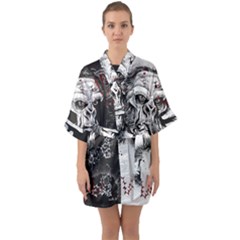 Monster Monkey From The Woods Half Sleeve Satin Kimono  by DinzDas