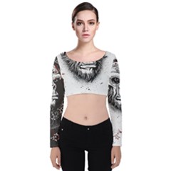 Monster Monkey From The Woods Velvet Long Sleeve Crop Top by DinzDas