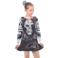 Monster Monkey From The Woods Kids  Long Sleeve Dress by DinzDas