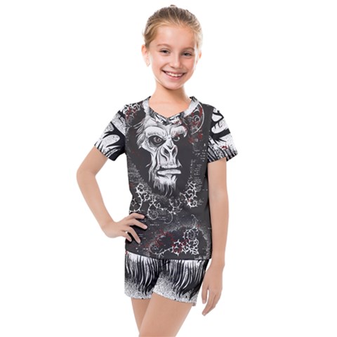 Monster Monkey From The Woods Kids  Mesh Tee And Shorts Set by DinzDas