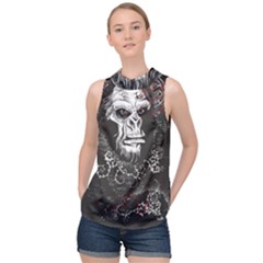 Monster Monkey From The Woods High Neck Satin Top by DinzDas