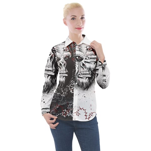 Monster Monkey From The Woods Women s Long Sleeve Pocket Shirt by DinzDas