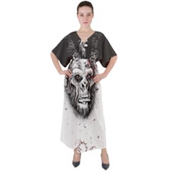 Monster Monkey From The Woods V-neck Boho Style Maxi Dress by DinzDas