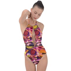 Fractured Colours Plunge Cut Halter Swimsuit by helendesigns