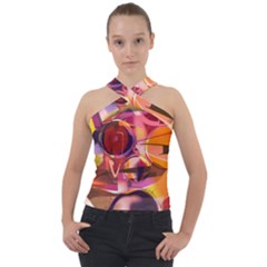 Fractured Colours Cross Neck Velour Top