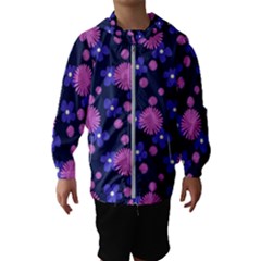 Pink And Blue Flowers Kids  Hooded Windbreaker by bloomingvinedesign