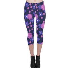 Pink And Blue Flowers Capri Leggings  by bloomingvinedesign