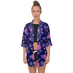 Pink And Blue Flowers Open Front Chiffon Kimono by bloomingvinedesign