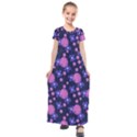 Pink and Blue Flowers Kids  Short Sleeve Maxi Dress View1