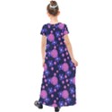 Pink and Blue Flowers Kids  Short Sleeve Maxi Dress View2