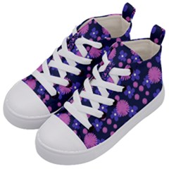 Pink And Blue Flowers Kids  Mid-top Canvas Sneakers by bloomingvinedesign