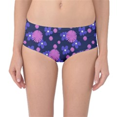 Pink And Blue Flowers Mid-waist Bikini Bottoms by bloomingvinedesign