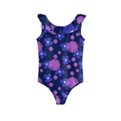 Pink And Blue Flowers Kids  Frill Swimsuit by bloomingvinedesign