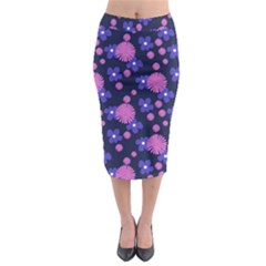 Pink And Blue Flowers Midi Pencil Skirt by bloomingvinedesign