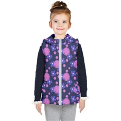 Pink And Blue Flowers Kids  Hooded Puffer Vest by bloomingvinedesign