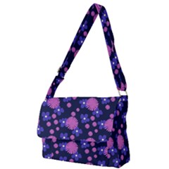 Pink And Blue Flowers Full Print Messenger Bag (l) by bloomingvinedesign