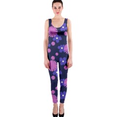 Pink And Blue Flowers One Piece Catsuit by bloomingvinedesign
