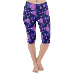 Pink And Blue Flowers Lightweight Velour Cropped Yoga Leggings