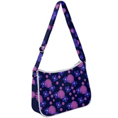 Pink And Blue Flowers Zip Up Shoulder Bag by bloomingvinedesign