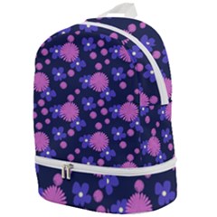 Pink And Blue Flowers Zip Bottom Backpack by bloomingvinedesign