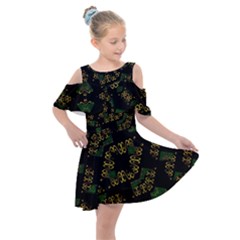 Modern Geometric Print Kids  Shoulder Cutout Chiffon Dress