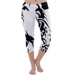 Black Dragon Animal Capri Yoga Leggings by HermanTelo