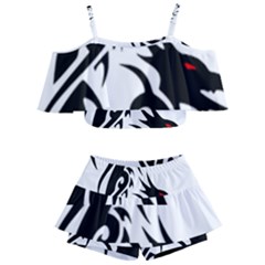 Black Dragon Animal Kids  Off Shoulder Skirt Bikini