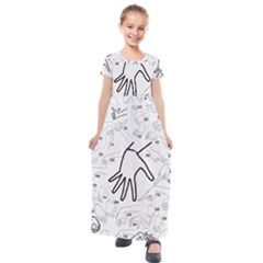 Hands Reference Art Drawing Kids  Short Sleeve Maxi Dress