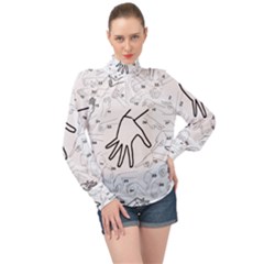 Hands Reference Art Drawing High Neck Long Sleeve Chiffon Top